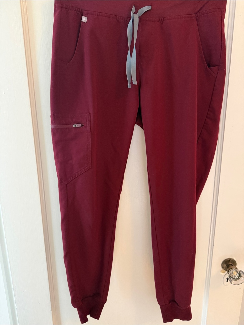 Figs Women's Burgundy Joggers with Grey Drawstring Medium